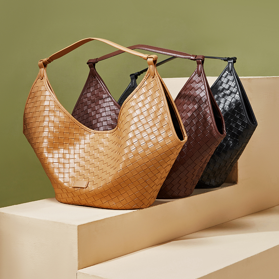 Sac Hobo Tissé en Cuir Véritable pour Femmes