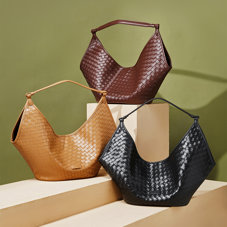 Sac Hobo Tissé en Cuir Véritable pour Femmes