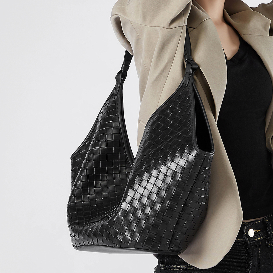 Sac Hobo Tissé en Cuir Véritable pour Femmes