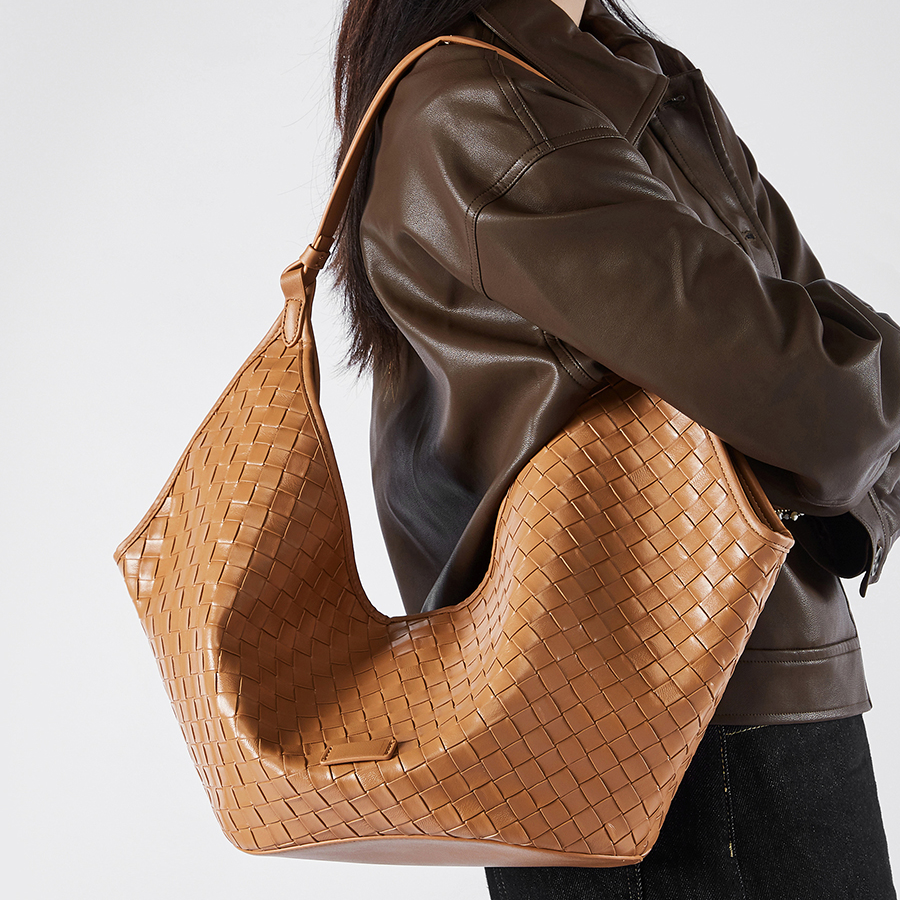 Sac Hobo Tissé en Cuir Véritable pour Femmes