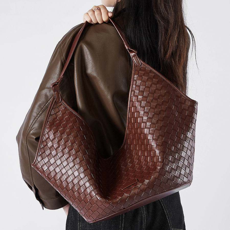 Sac Hobo Tissé en Cuir Véritable pour Femmes