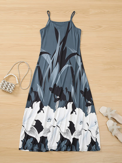 Robe à Bretelles Spaghetti Imprimée Fleurs pour Femmes - À Porter Toute l'Année - Aurelles