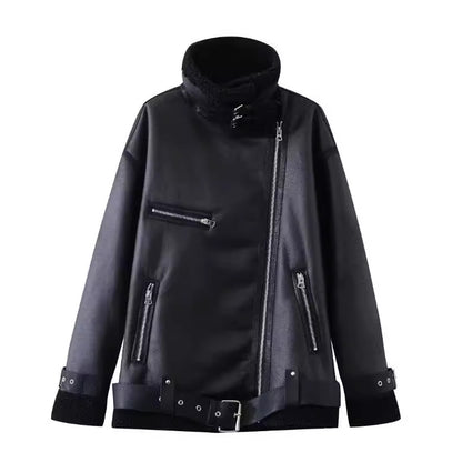 Manteau Femme Doublé Polaire en Simili Cuir & Laine d'Agneau - Aurelles