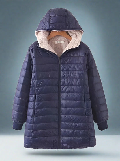 Manteau d'hiver matelassé long et chaud avec capuche pour femmes - Aurelles