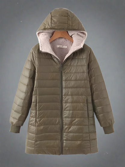 Manteau d'hiver matelassé long et chaud avec capuche pour femmes - Aurelles