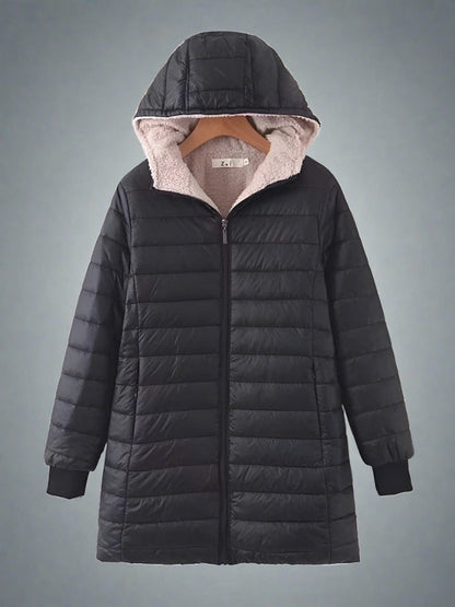 Manteau d'hiver matelassé long et chaud avec capuche pour femmes - Aurelles