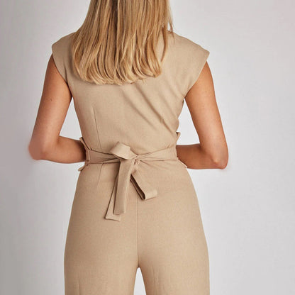 Combinaison Femme Élégante Sans Manches avec Ceinture - Aurelles