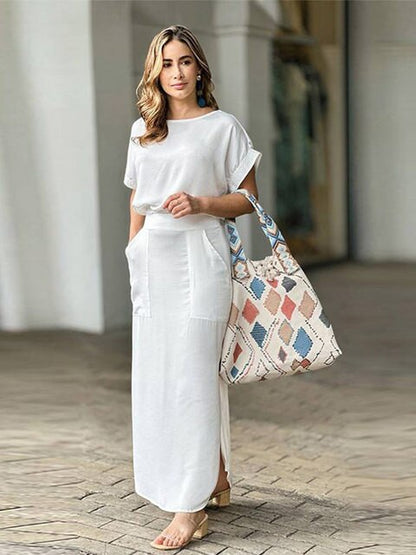 Ensemble Femme Deux Pièces Élégant en Satin Maxi