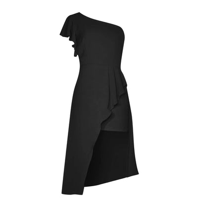 Robe Midi Femme à Épaule Unique – Ourlet Asymétrique Haut-Bas – Vêtements Formels Élégants