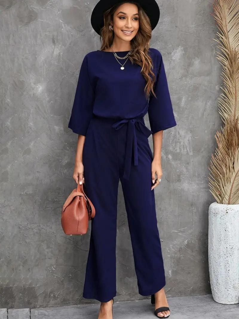 Combinaison en Lin Élégante avec Jambes Larges et Ceinture - Aurelles
