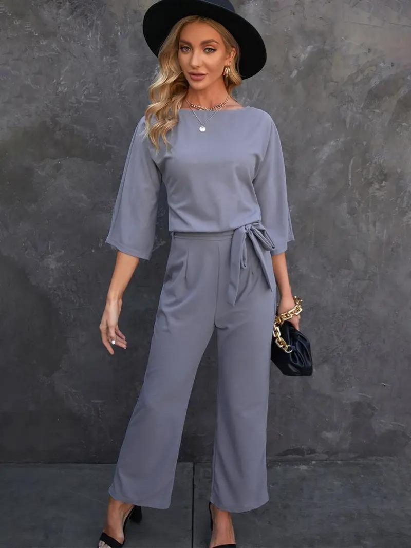 Combinaison en Lin Élégante avec Jambes Larges et Ceinture - Aurelles