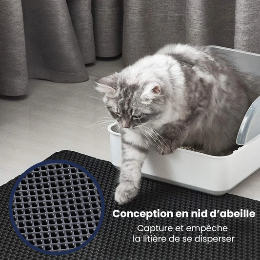 Tapis de litière anti-éparpillement pour chat – Double couche, facile à nettoyer, imperméable