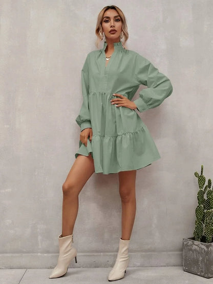 Robe A-Ligne Femme - Coupe Flottante à Volants - Manches Longues Col V - Élégante et Légère - Aurelles