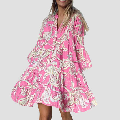 Robe A-Line Femme - Col Boutonné - Coupe Flottante - Manches Courtes Décontractées - Aurelles