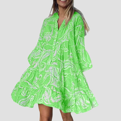 Robe A-Line Femme - Col Boutonné - Coupe Flottante - Manches Courtes Décontractées - Aurelles