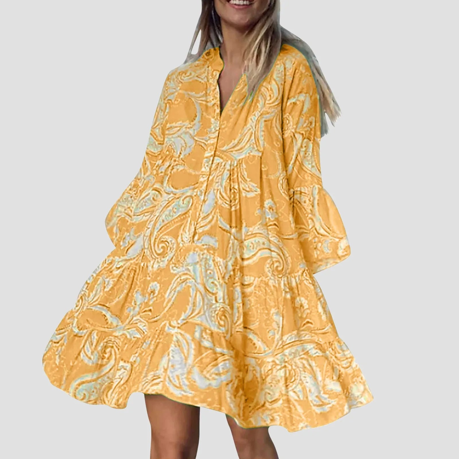 Robe A-Line Femme - Col Boutonné - Coupe Flottante - Manches Courtes Décontractées - Aurelles