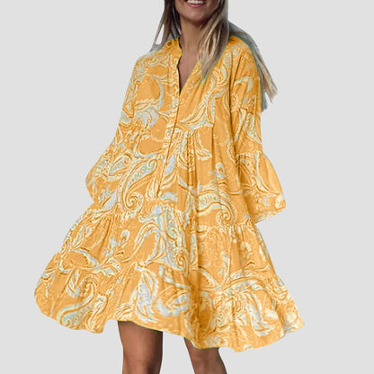 Robe A-Line Femme - Col Boutonné - Coupe Flottante - Manches Courtes Décontractées - Aurelles