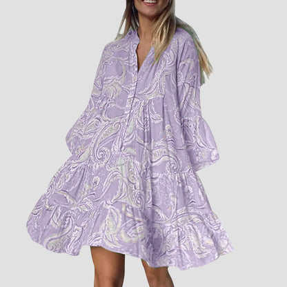 Robe A-Line Femme - Col Boutonné - Coupe Flottante - Manches Courtes Décontractées - Aurelles