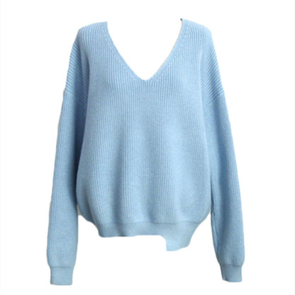 Pull Femme Col V à Manches Longues – Coupe Ample et Style Décontracté - Aurelles