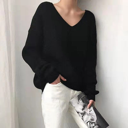 Pull Femme Col V à Manches Longues – Coupe Ample et Style Décontracté - Aurelles