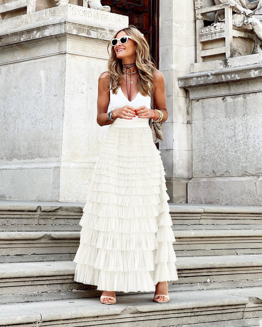 Jupe Midi A-Line en Tulle pour Femmes Élégante en Tulle Superposé - Aurelles