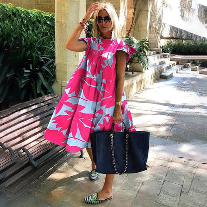 Robe A-Ligne Femme - Longueur Genou - Manches Courtes - Appliqué Floral - Léger - Aurelles