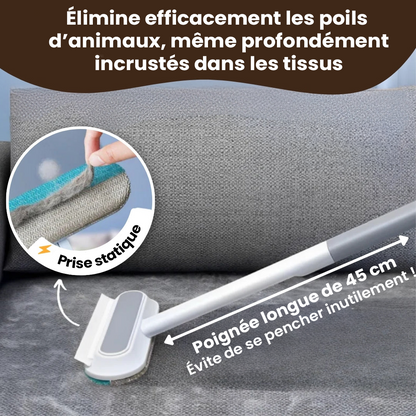 Brosse anti-poils pour animaux 3-en-1 avec manche long