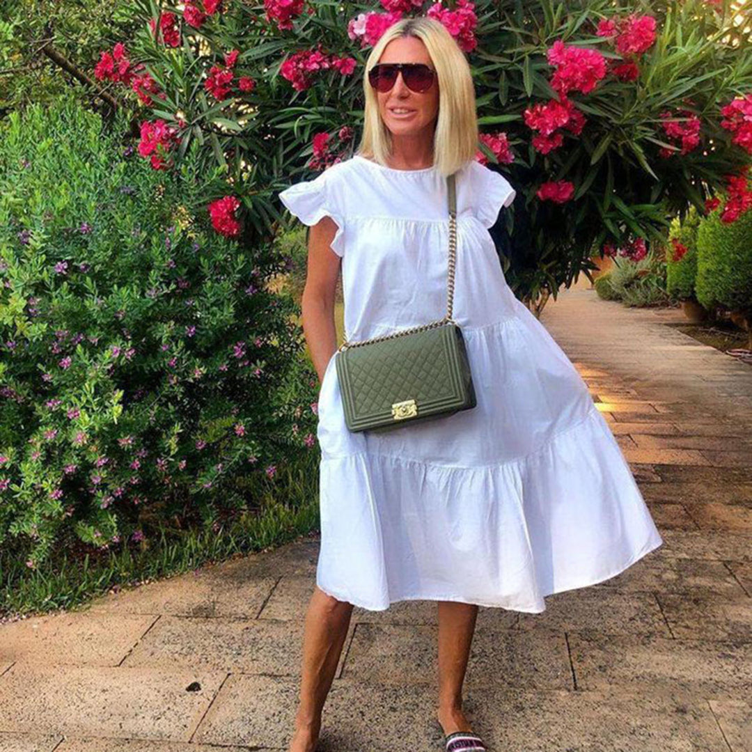 Robe A-Ligne Femme - Longueur Genou - Manches Courtes - Appliqué Floral - Léger - Aurelles