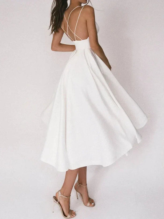 Robe A-Line Femme - Dos Croisé - Corsage Ajusté Sans Manches - Jupe Midi Flottante - Aurelles