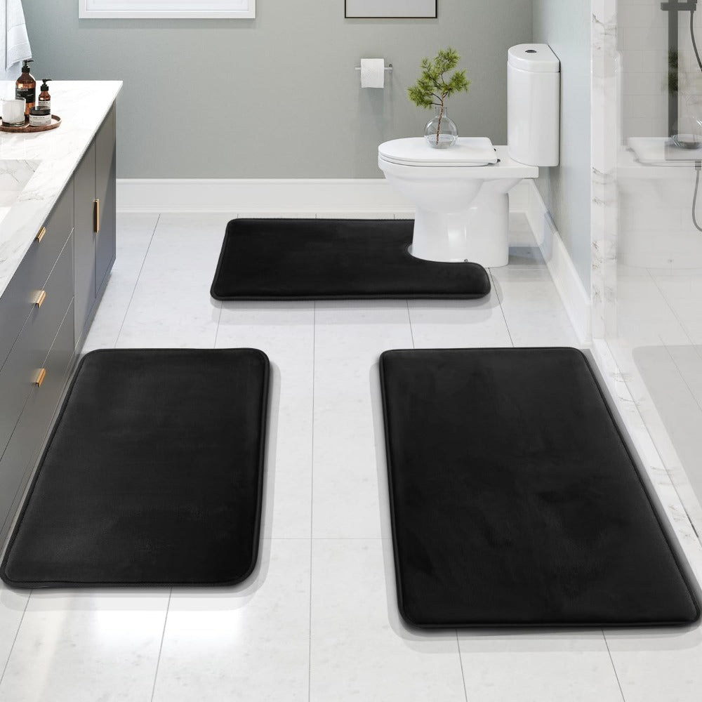 Velora – Tapis de Bain en Velours et Mousse à Mémoire Luxueux et Absorbant – Lot de 3 Pièces