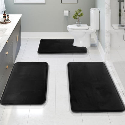 Velora – Tapis de Bain en Velours et Mousse à Mémoire Luxueux et Absorbant – Lot de 3 Pièces