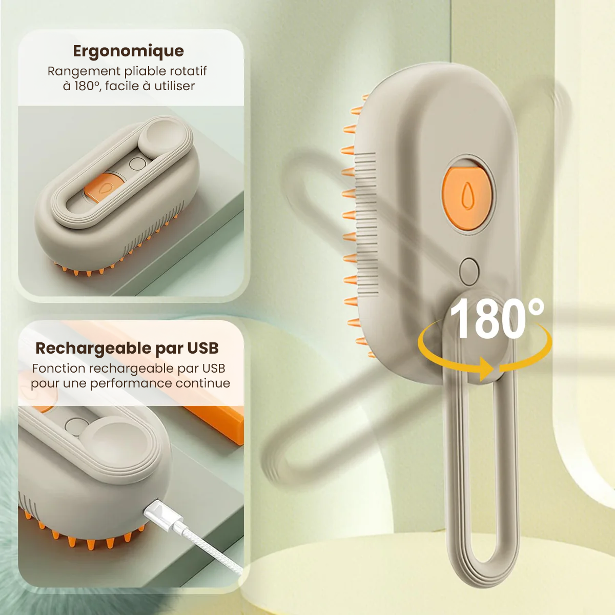 Brosse démêlante pour chien et chat avec spray – Anti-poils morts et soin hydratant