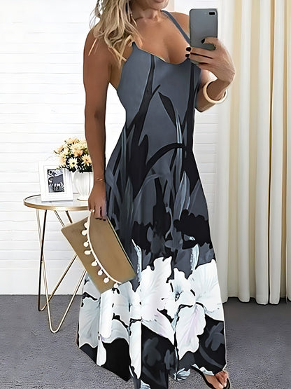 Robe à Bretelles Spaghetti Imprimée Fleurs pour Femmes - À Porter Toute l'Année - Aurelles