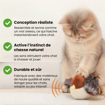 Oiseau Jouet Interactif pour Chat avec Sons Réalistes - Petit Moineau