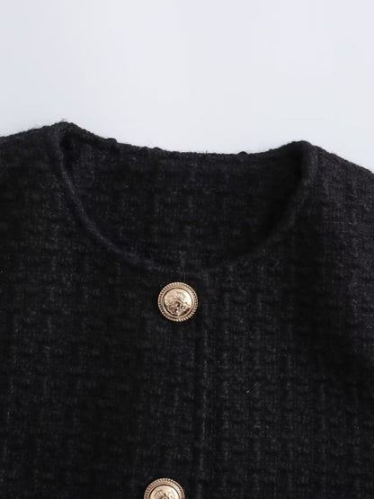 Veste Courte Texturée à Col Rond Pour Femmes - Aurelles