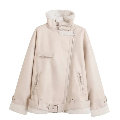 Manteau Femme Doublé Polaire en Simili Cuir & Laine d'Agneau - Aurelles