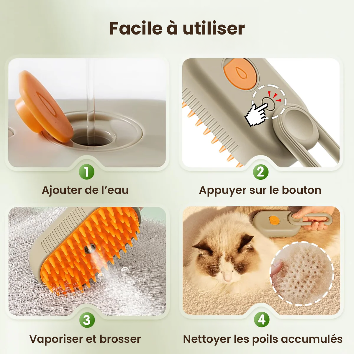 Brosse démêlante pour chien et chat avec spray – Anti-poils morts et soin hydratant