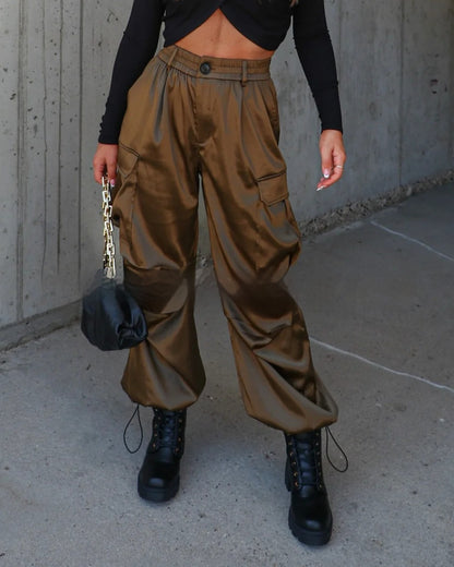 Pantalon Cargo Femme en Satin Épais - Aurelles