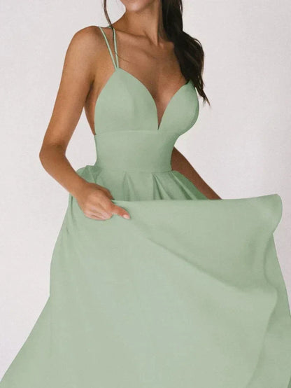 Robe A-Line Femme - Dos Croisé - Corsage Ajusté Sans Manches - Jupe Midi Flottante - Aurelles