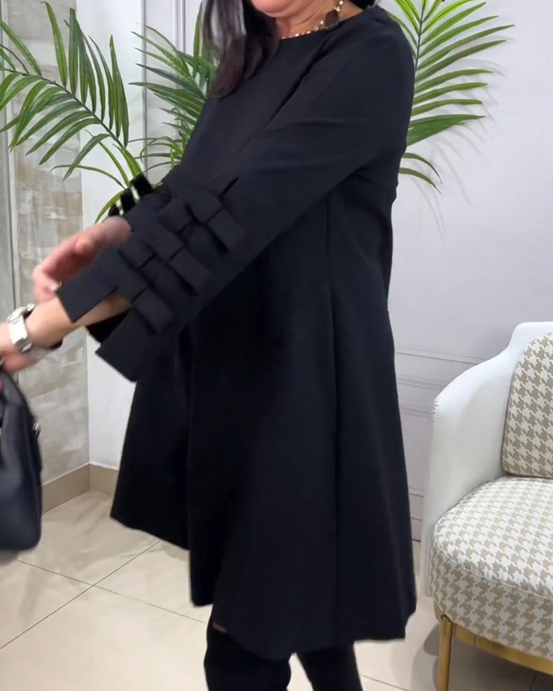 Robe A-Line Élégante Manches Longues Détail en Nœud - Aurelles