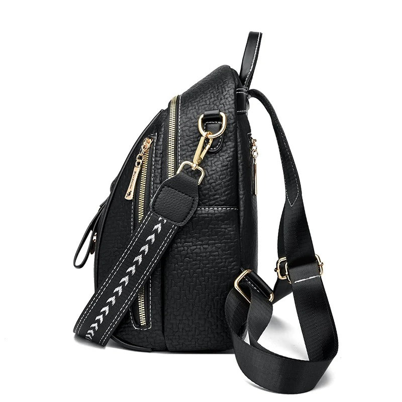 Sac à Dos en Cuir Véritable Noir pour Femmes