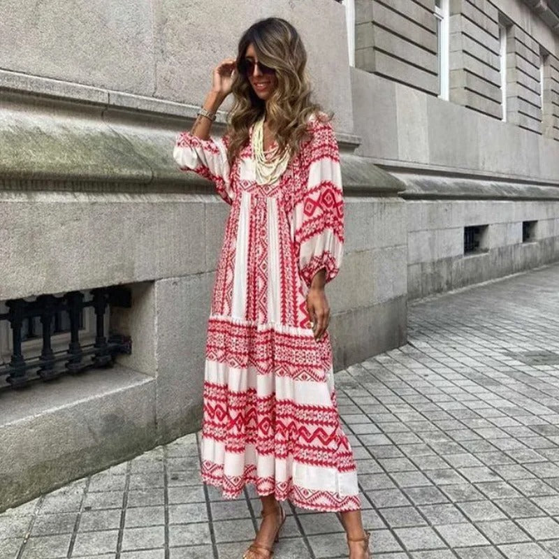 Robe Midi en Coton à Imprimé Géométrique - Aurelles