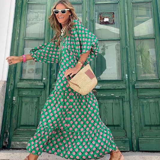 Robe Midi en Coton à Imprimé Géométrique - Aurelles