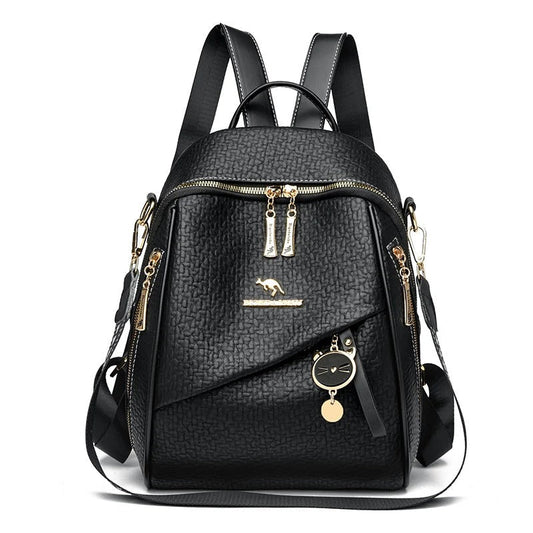 Sac à Dos en Cuir Véritable Noir pour Femmes