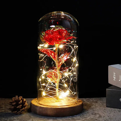 Solène – Rose Préservée sous Cloche en Verre avec LED