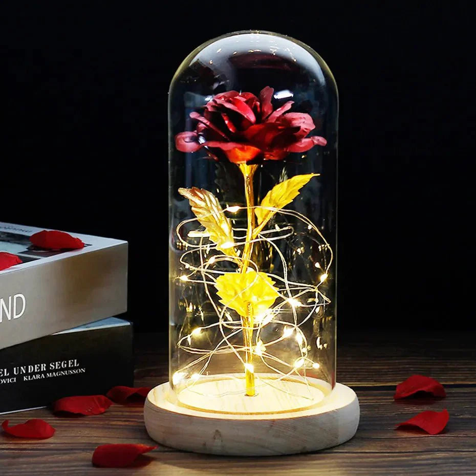 Solène – Rose Préservée sous Cloche en Verre avec LED