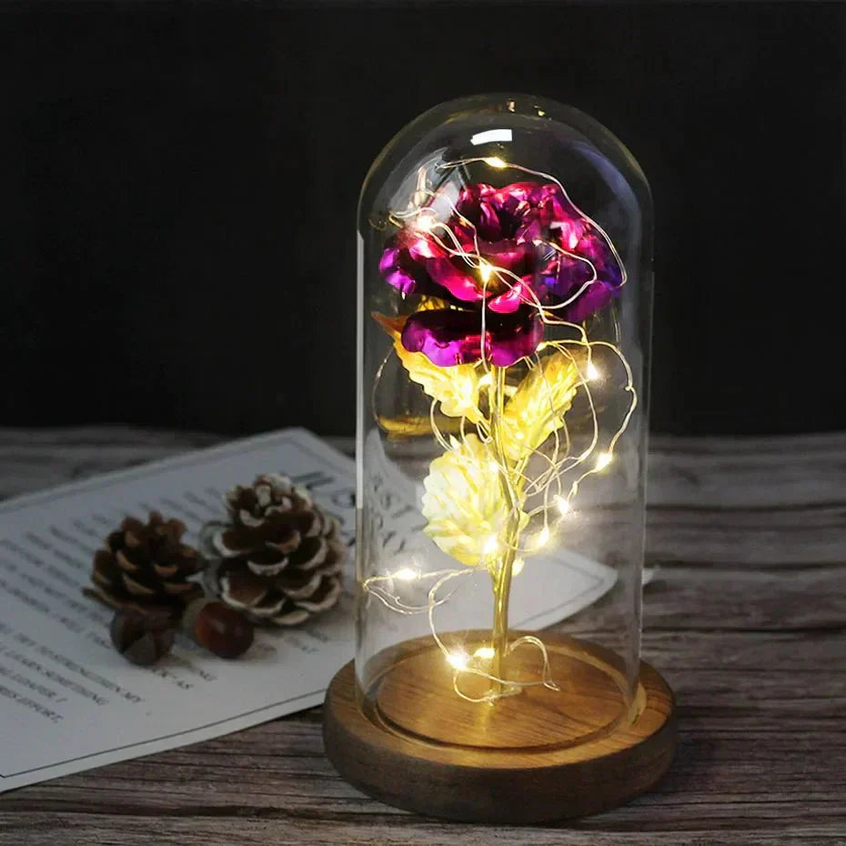 Solène – Rose Préservée sous Cloche en Verre avec LED