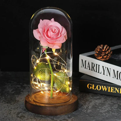 Solène – Rose Préservée sous Cloche en Verre avec LED