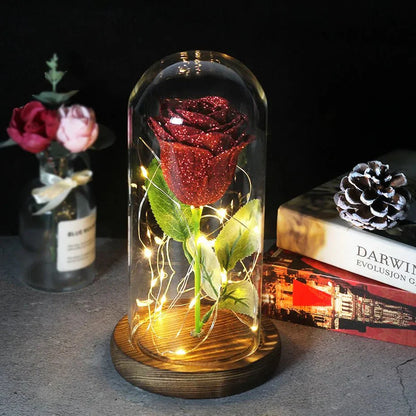 Solène – Rose Préservée sous Cloche en Verre avec LED