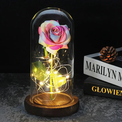 Solène – Rose Préservée sous Cloche en Verre avec LED